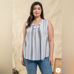 Mine Blue & White Multi Pattern Sleeveless Shirt Small NEW